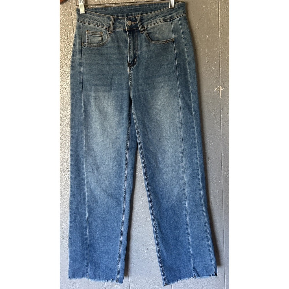 Women's Sidefeel Blue Jeans Size 6 Raw Hem Wide Leg Y2K Grunge Raver Boho